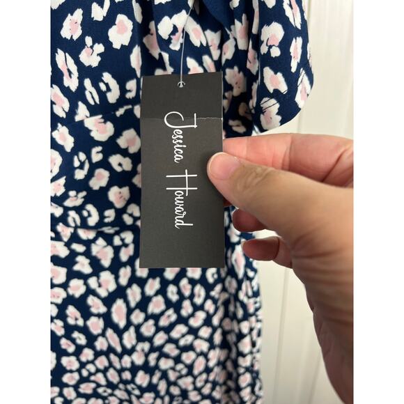 Jessica Howard Womens Blue White Floral Ruched Waist Knit Dress Plus 18W NWT - Picture 5 of 11